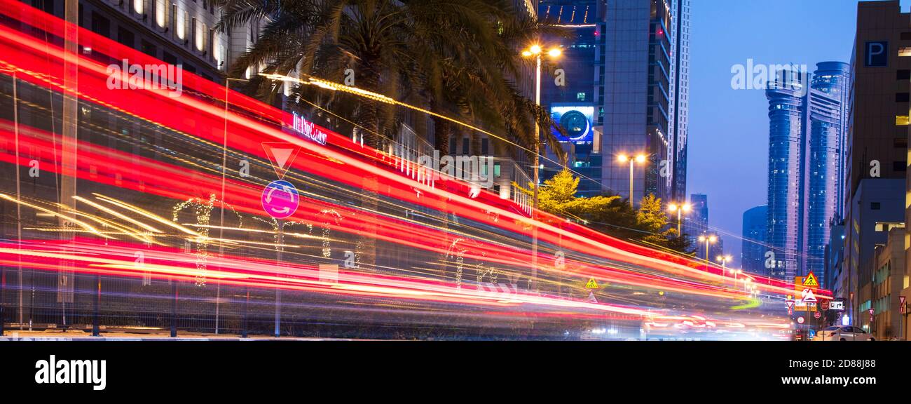 Light Trails On Dubai Financial Center Road Address Sky View And Ritz Carlton Hotel Can Be Seen In The Picture Outdoors Stock Photo Alamy