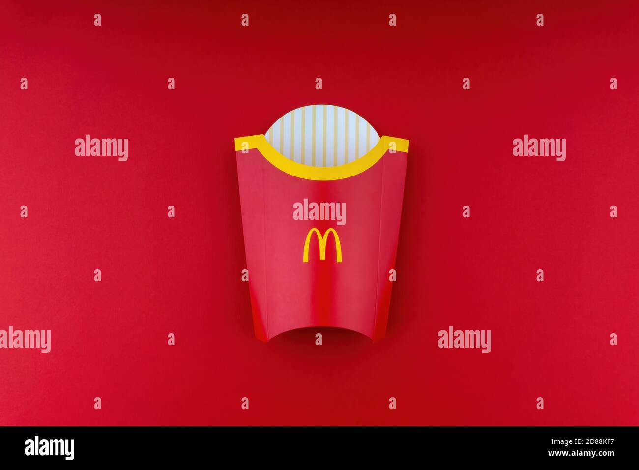 Kuala Lumpur, Malaysia - October 20, 2020 : McDonalds french fries box on red background Stock Photo