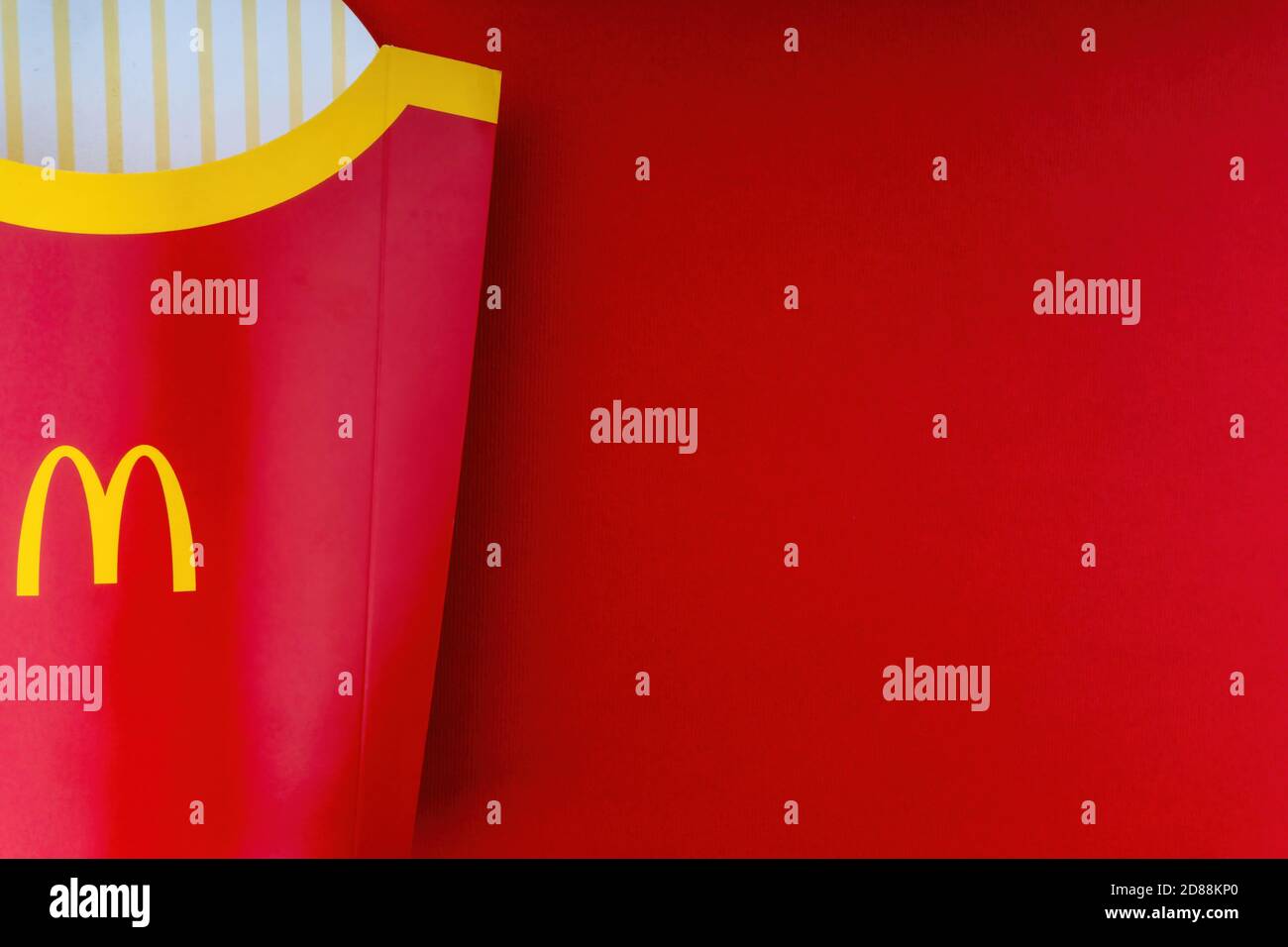 Kuala Lumpur, Malaysia - October 20, 2020 : McDonalds french fries box on red background Stock Photo