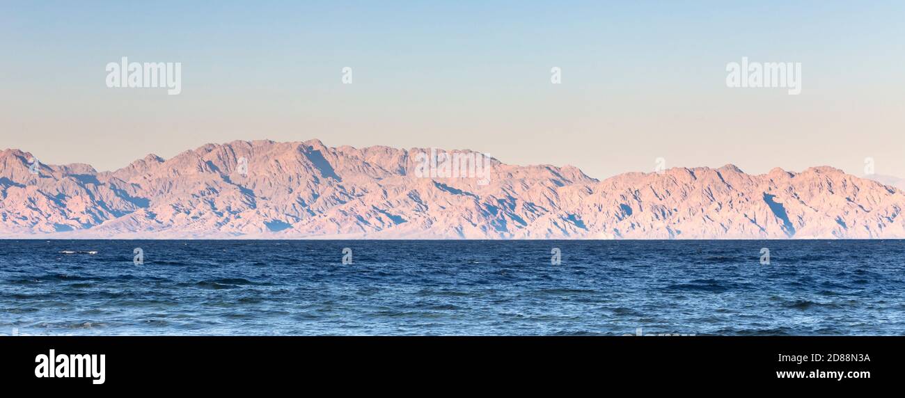View of the Saudi peninsula across the gulf of Aqaba as seen from Dahab, Egypt Stock Photo