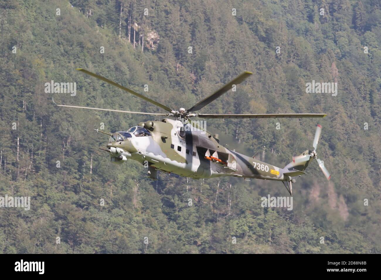 Mollis, Kanton Glarus (GL)/ Switzerland - August 16 2019: Airshow of  Russian Helicopter Mil Mi-24/35 Hind, presented by Czech Air Force at  Zigermeet 2 Stock Photo - Alamy