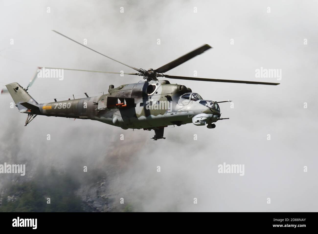 Mollis, Kanton Glarus (GL)/ Switzerland - August 16 2019: Airshow of  Russian Helicopter Mil Mi-24/35 Hind, presented by Czech Air Force at  Zigermeet 2 Stock Photo - Alamy