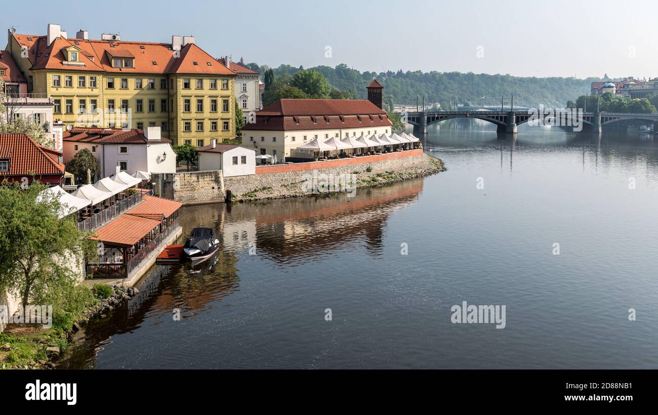 A city view of Prague,Czech Republic from Charles bridge over River Viltava. Stock Photo