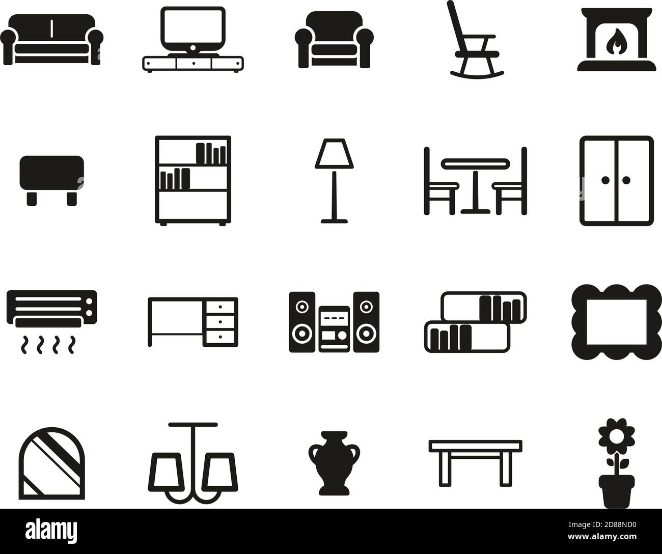Living Room Furniture Icons Black & White Set Big Stock Vector Image