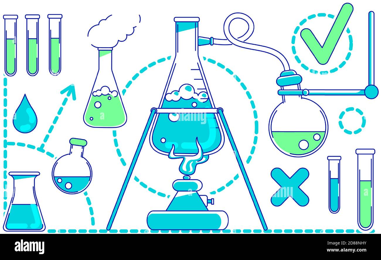 Scientific experiment thin line concept vector illustration Stock Vector