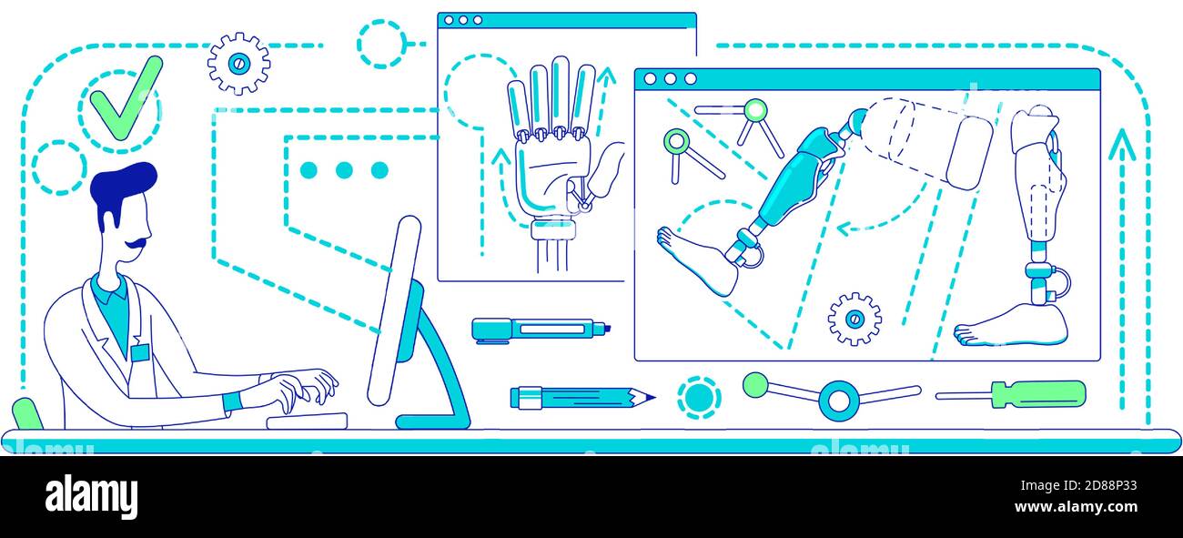 Prosthesis development laboratory thin line concept vector illustration Stock Vector