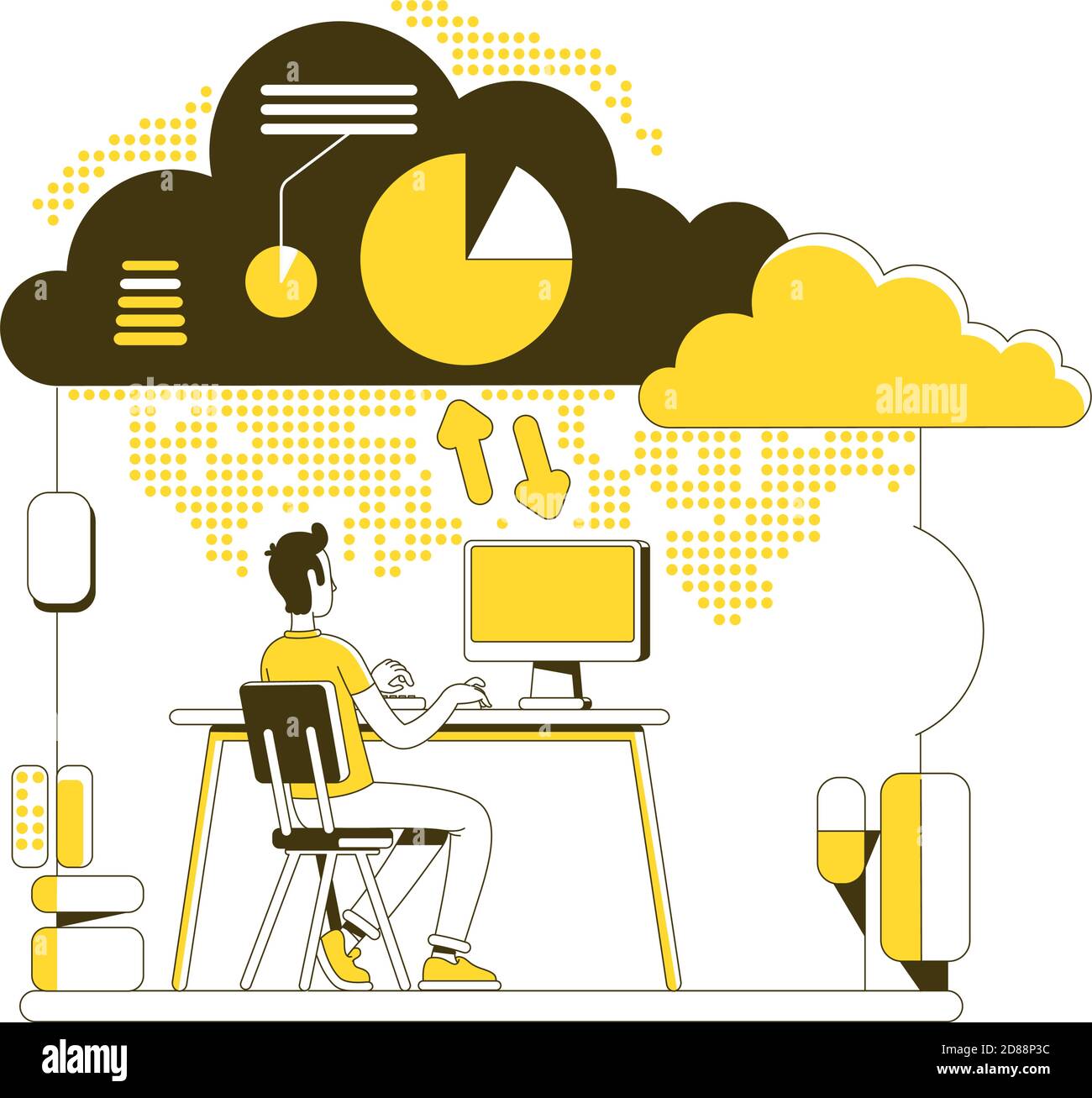 Cloud computing thin line concept vector illustration Stock Vector