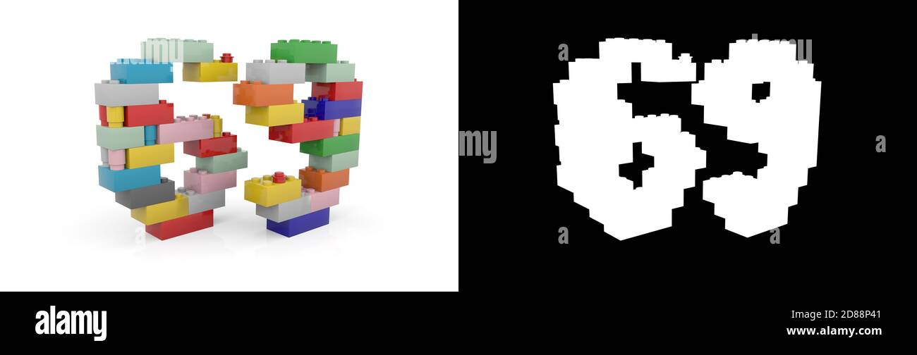 Colorful toy plastic number sixty-nine (number 69) from building bricks ...