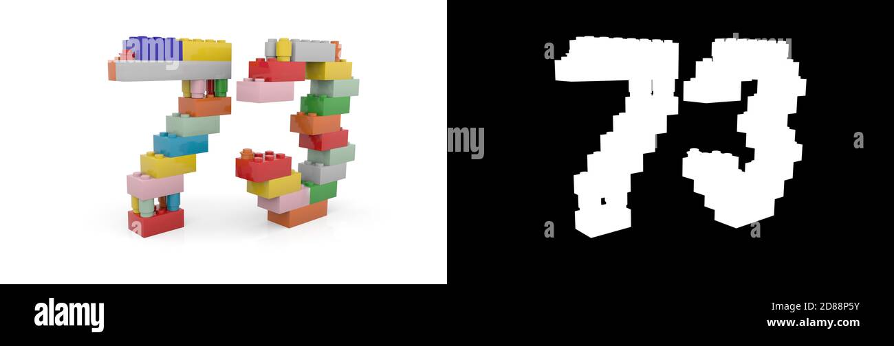 Colorful toy plastic number seventy-three (number 73) from building ...