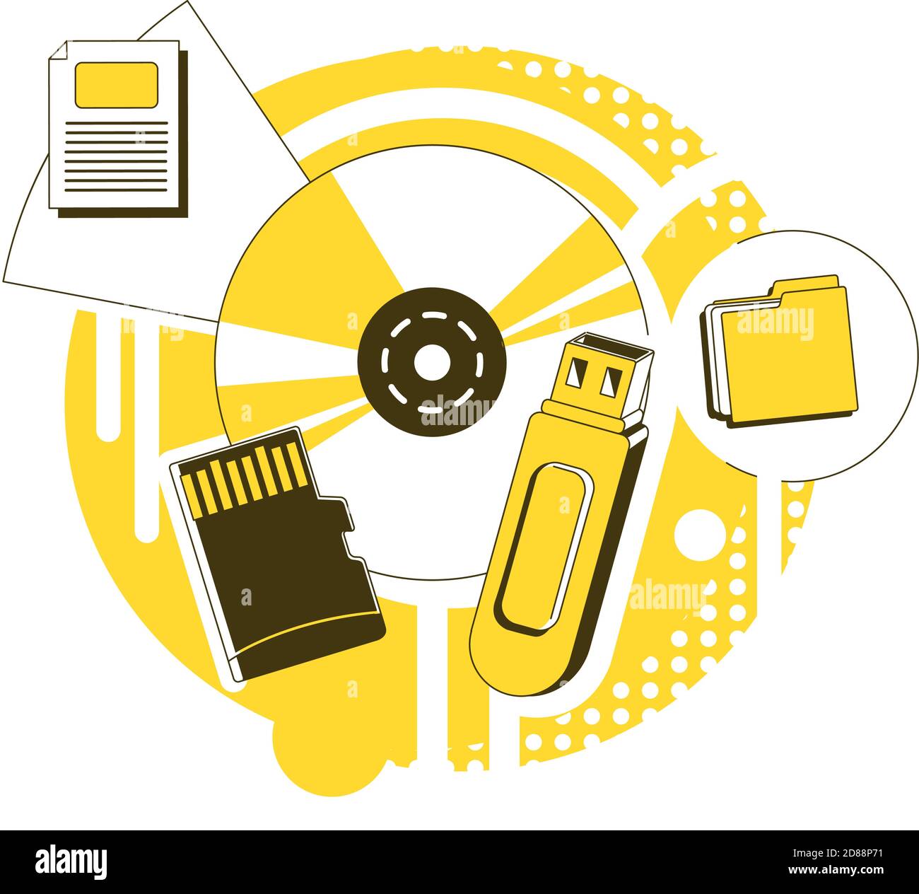 Data storage devices thin line concept vector illustration Stock Vector