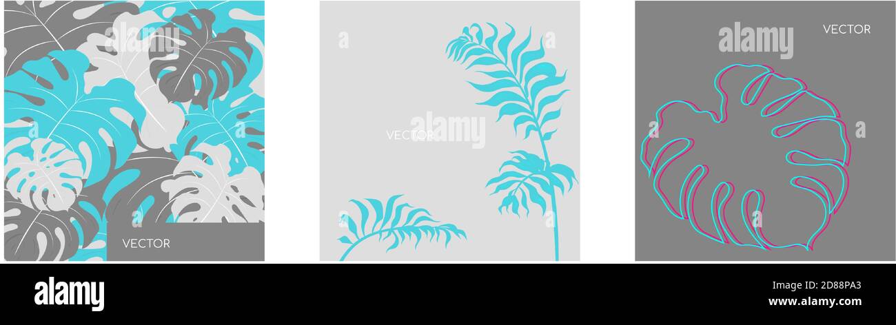 Jungle vegitation flat color vector backgrounds set Stock Vector