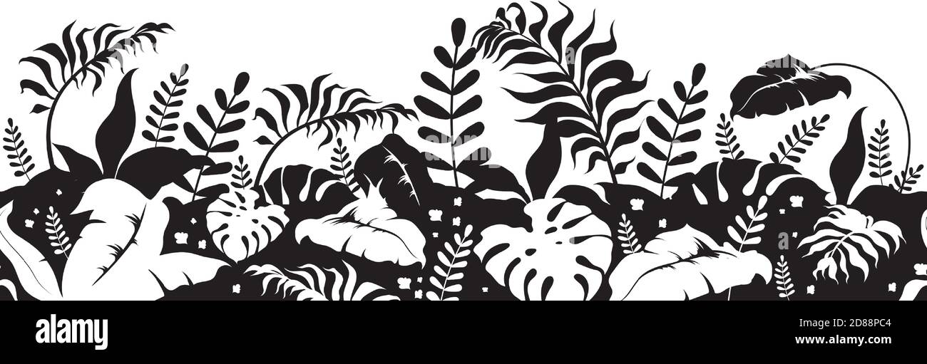 Tropical plants black silhouette seamless border Stock Vector Image ...