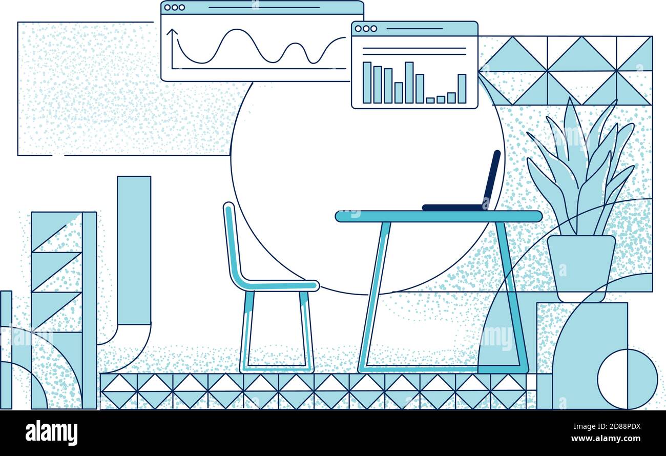 Modern office room interior outline vector illustration Stock Vector