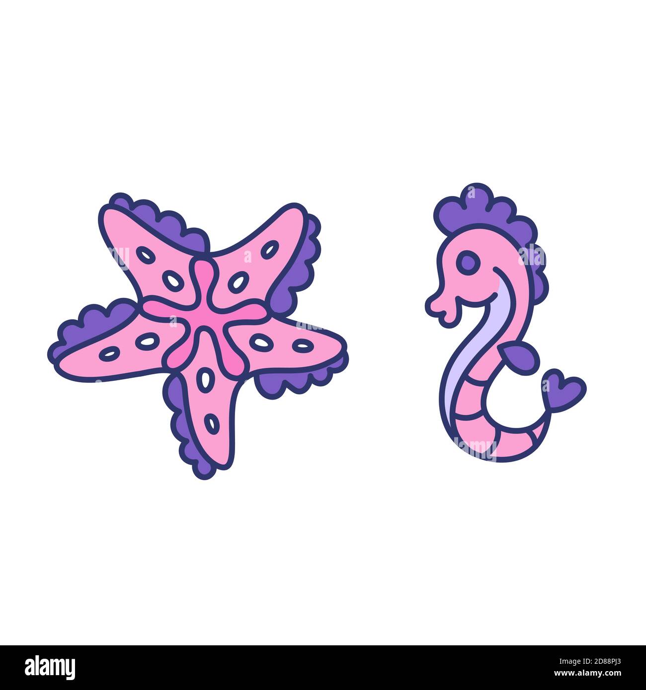 Fancy ocean creatures - seahorse and starfish. Simple stickers in naive  cartoon style. Isolated vector design elements in childish style Stock  Vector Image \u0026 Art - Alamy, image size:1300x1390
