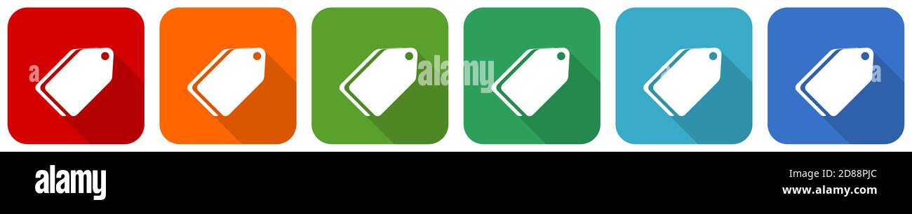 Label ticket icon set, flat design vector illustration in 6 colors ...