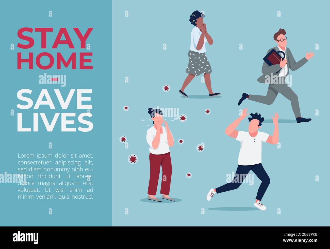 Stay home, save lives banner flat vector template Stock Vector