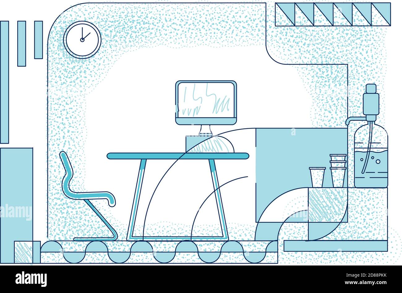 Office manager workplace design outline vector illustration Stock Vector