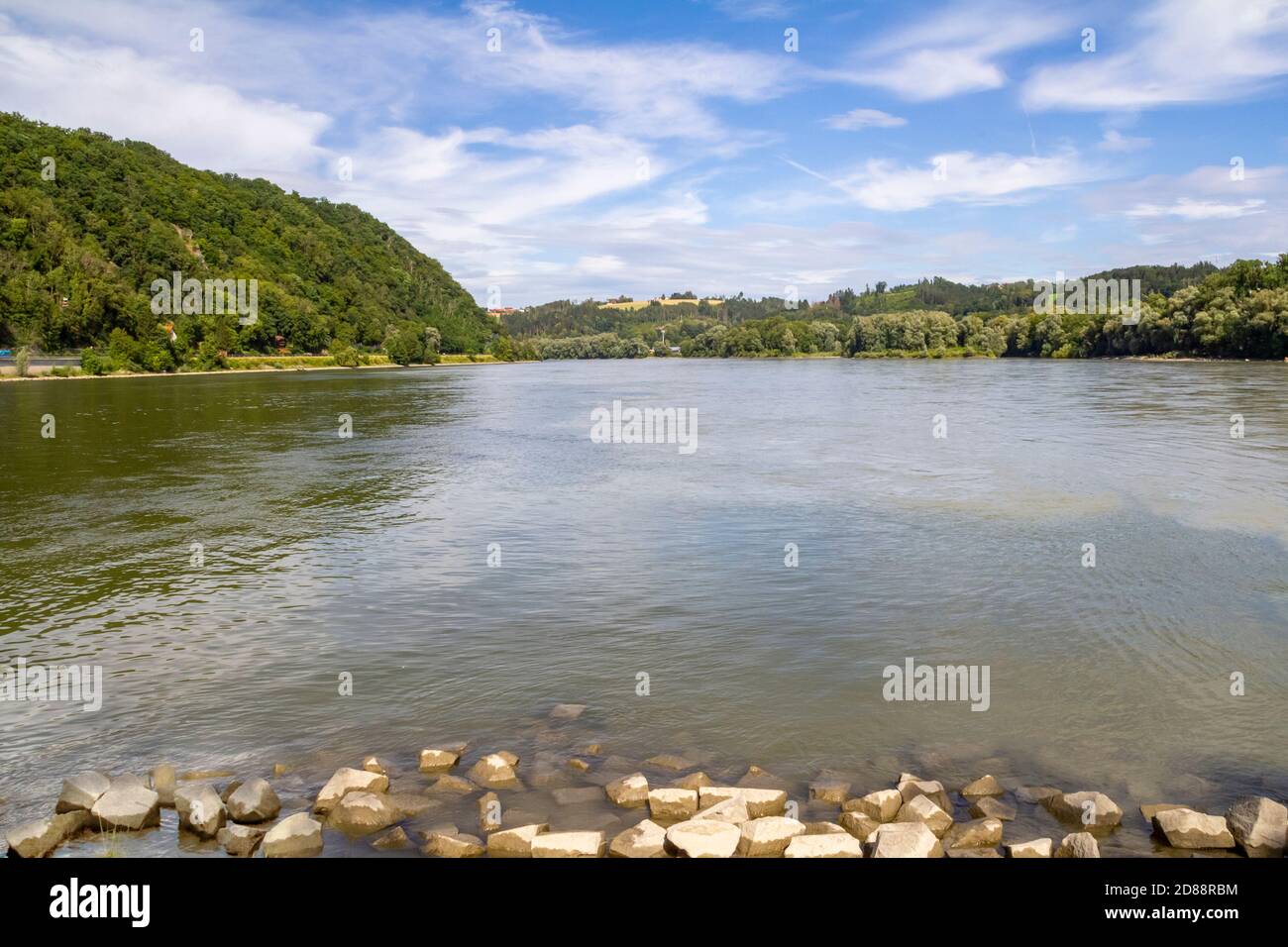 waterside scenery around Passau, a town in Lower Bavaria in Germany at summer time Stock Photo