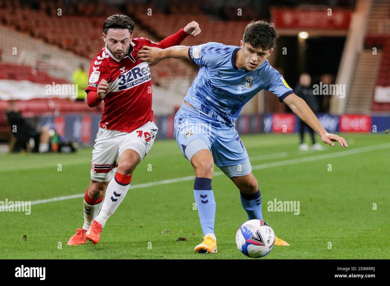 Ryan Giles of Coventry City and Patrick Roberts of Middlesbrough - Middlesbrough v Coventry City, Sky Bet Championship, Riverside Stadium, Middlesbrough, UK - 27th October 2020  Editorial Use Only - DataCo restrictions apply Stock Photo