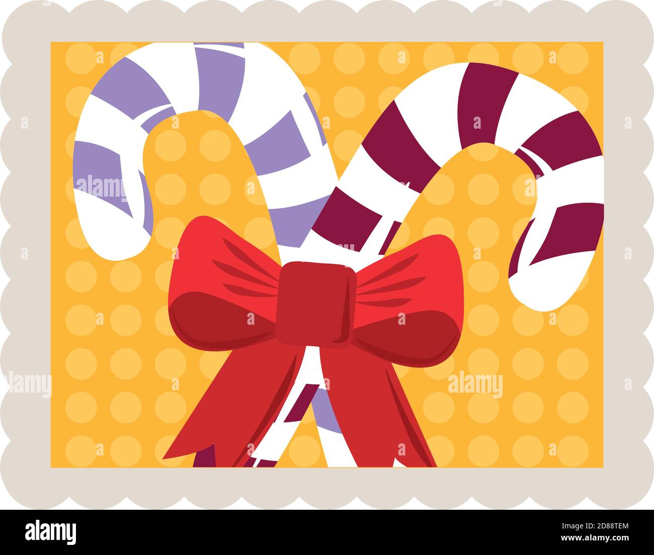 merry christmas candy canes with bow decoration stamp icon vector ...
