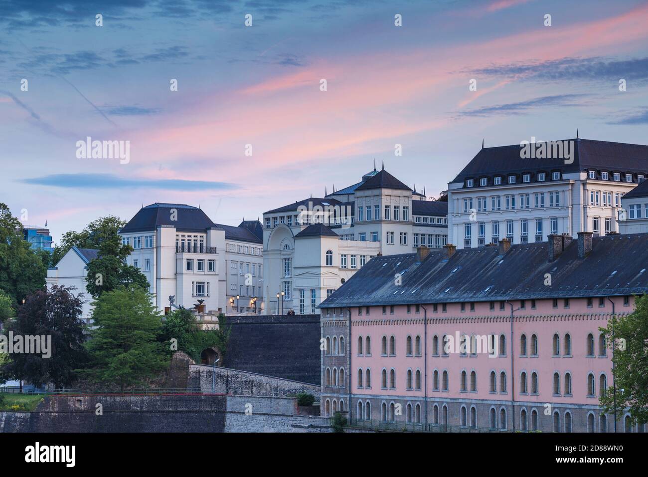 Luxembourg, Luxembourg City, View of Saint Esprit Plateau and The Judiciary City- a site that houses a number of courts and legal offices Stock Photo