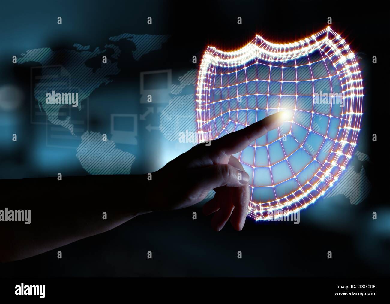 Computer security concept. Hand and padlocks symbolizing data