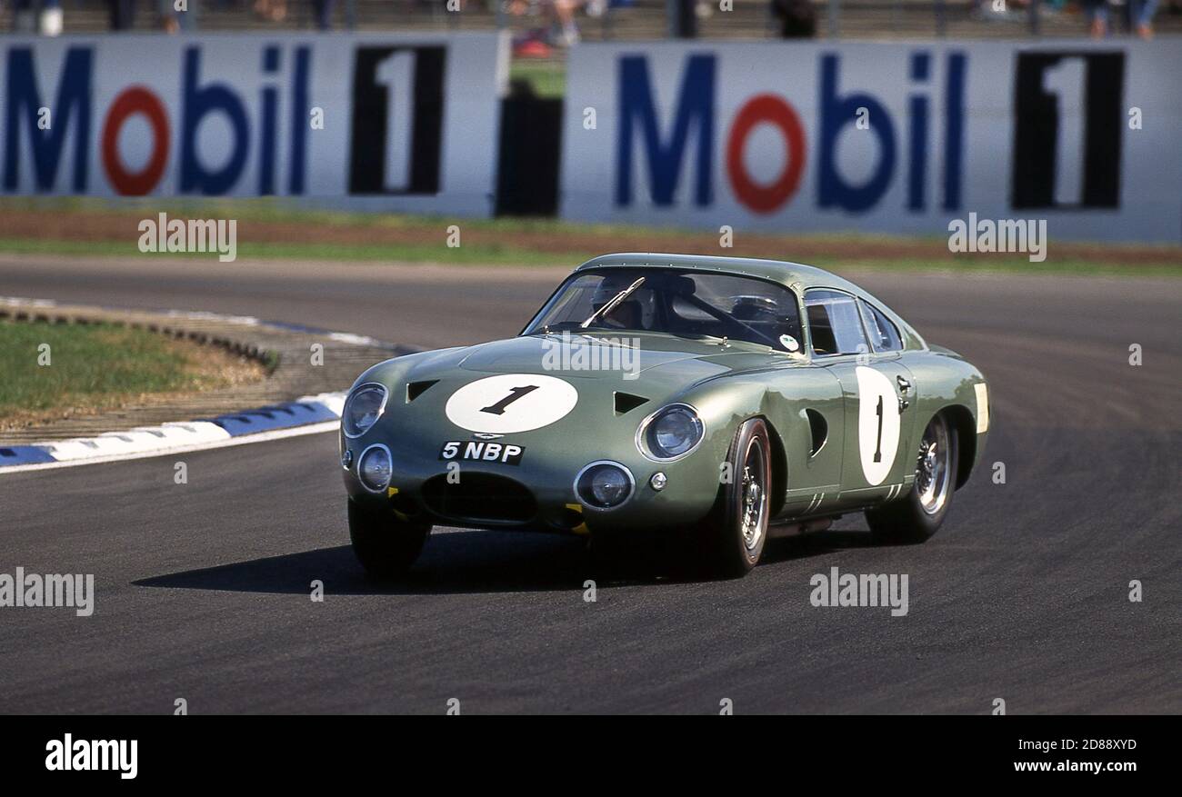 1963 Aston Martin project 214 GT racing at Coy's Classic Historic Races, Silverstone UK 1995 Stock Photo