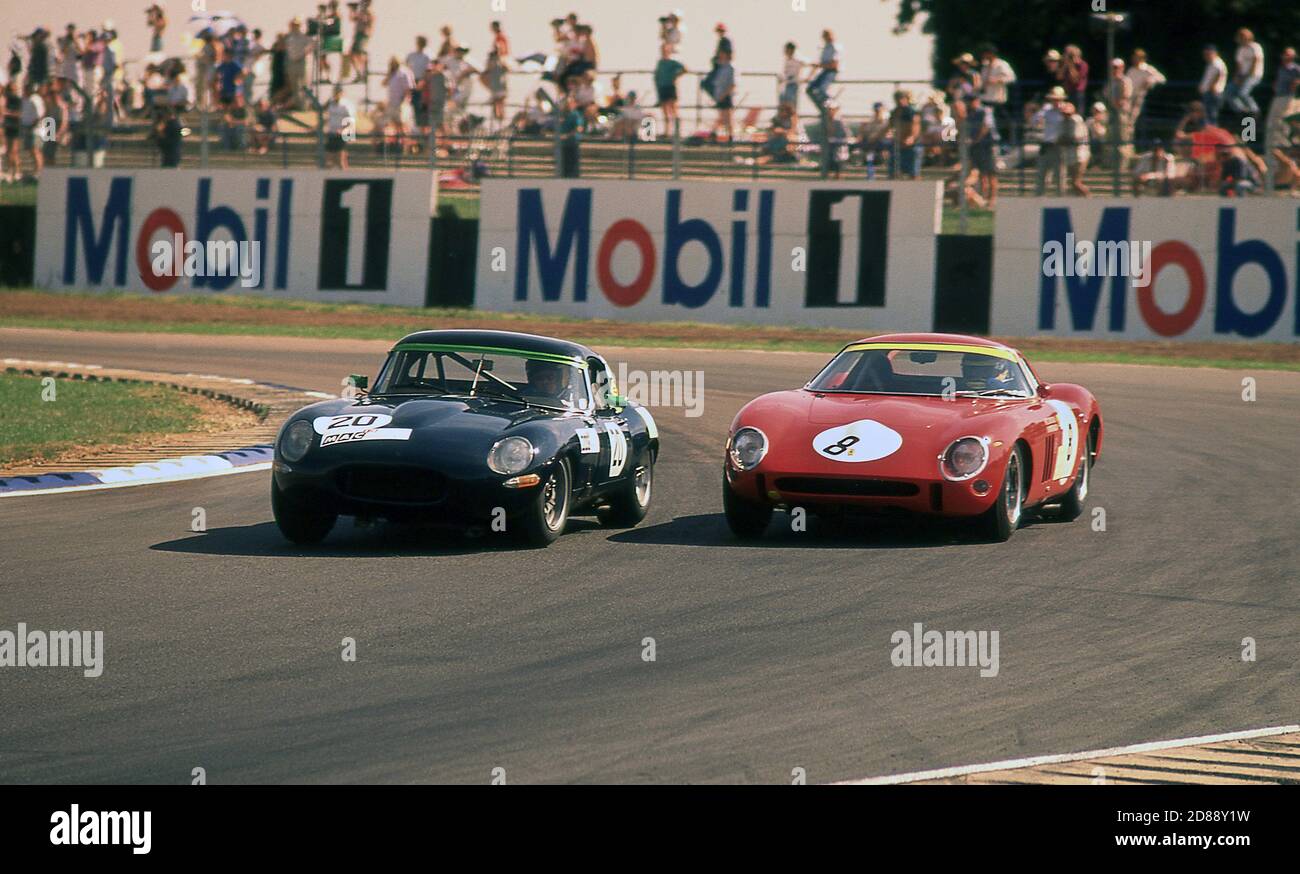 Lightweight E Type Jaguar racing at theCoy's Classic Historic Races, Silverstone UK 1995 Stock Photo