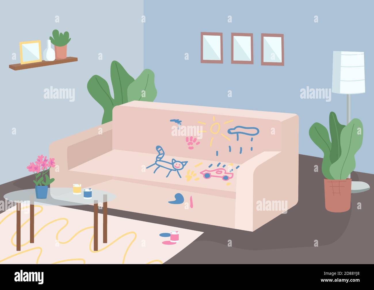 Messy living room flat color vector illustration Stock Vector Image ...
