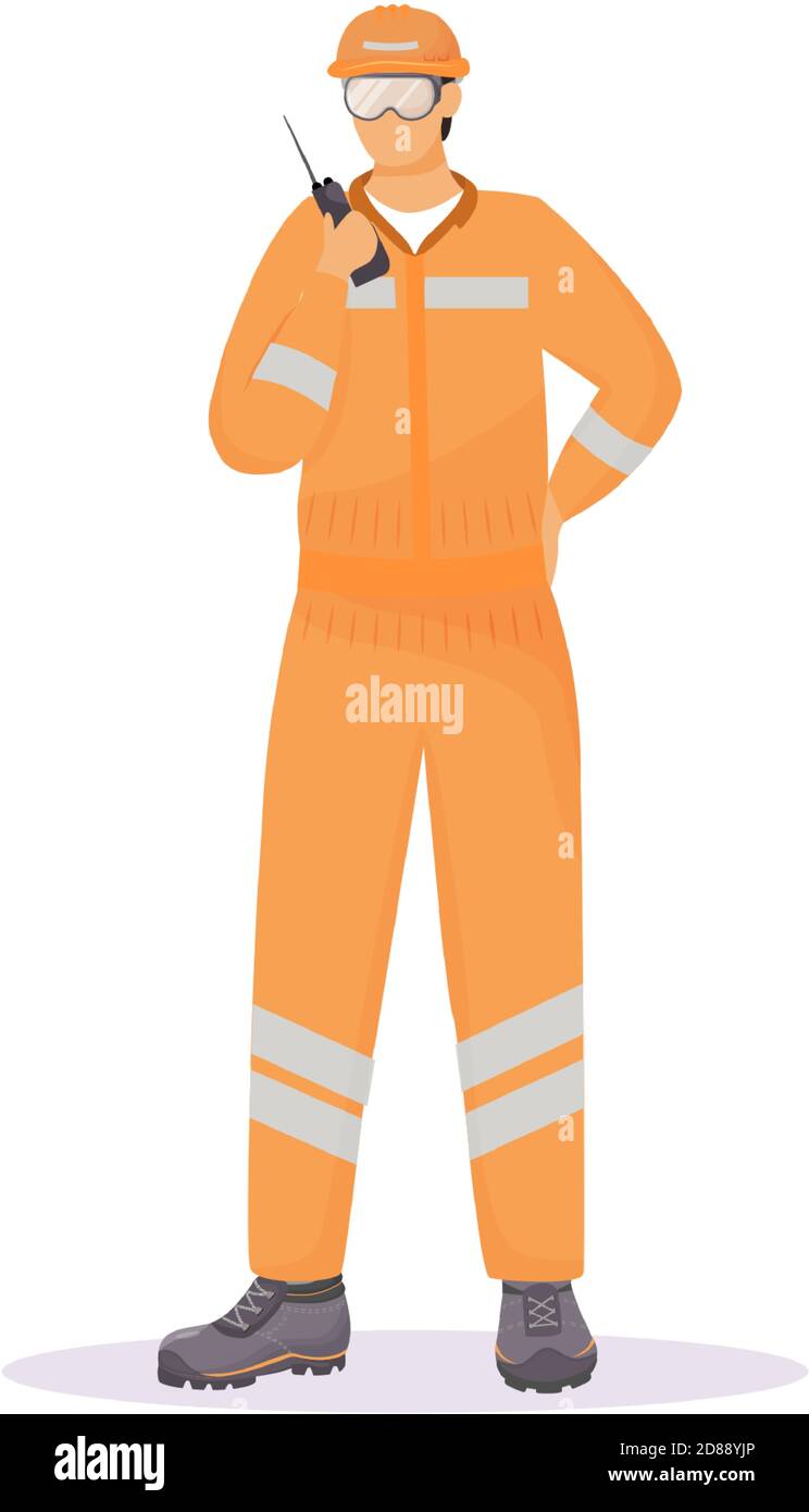 Man in reflective suit flat color vector faceless character Stock Vector