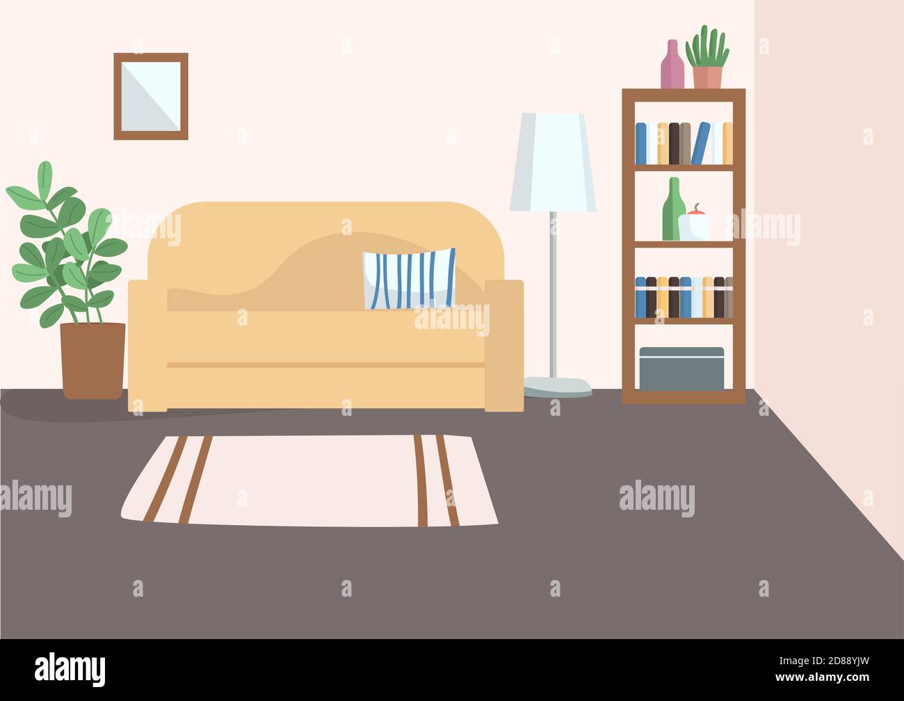 Empty living room flat color vector illustration Stock Vector Image ...
