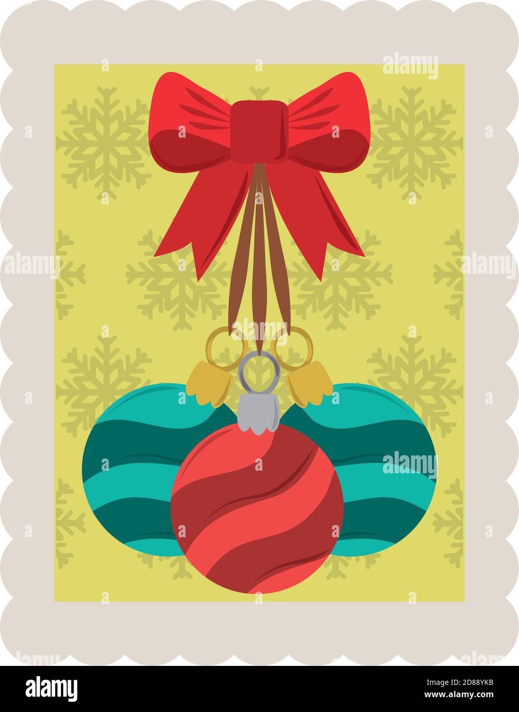 merry christmas decorative balls with bow stamp icon vector ...