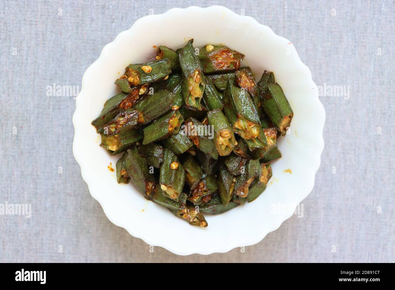 Bhendi or Bhindi or ladies finger fry, okra curry, Indian food Stock Photo