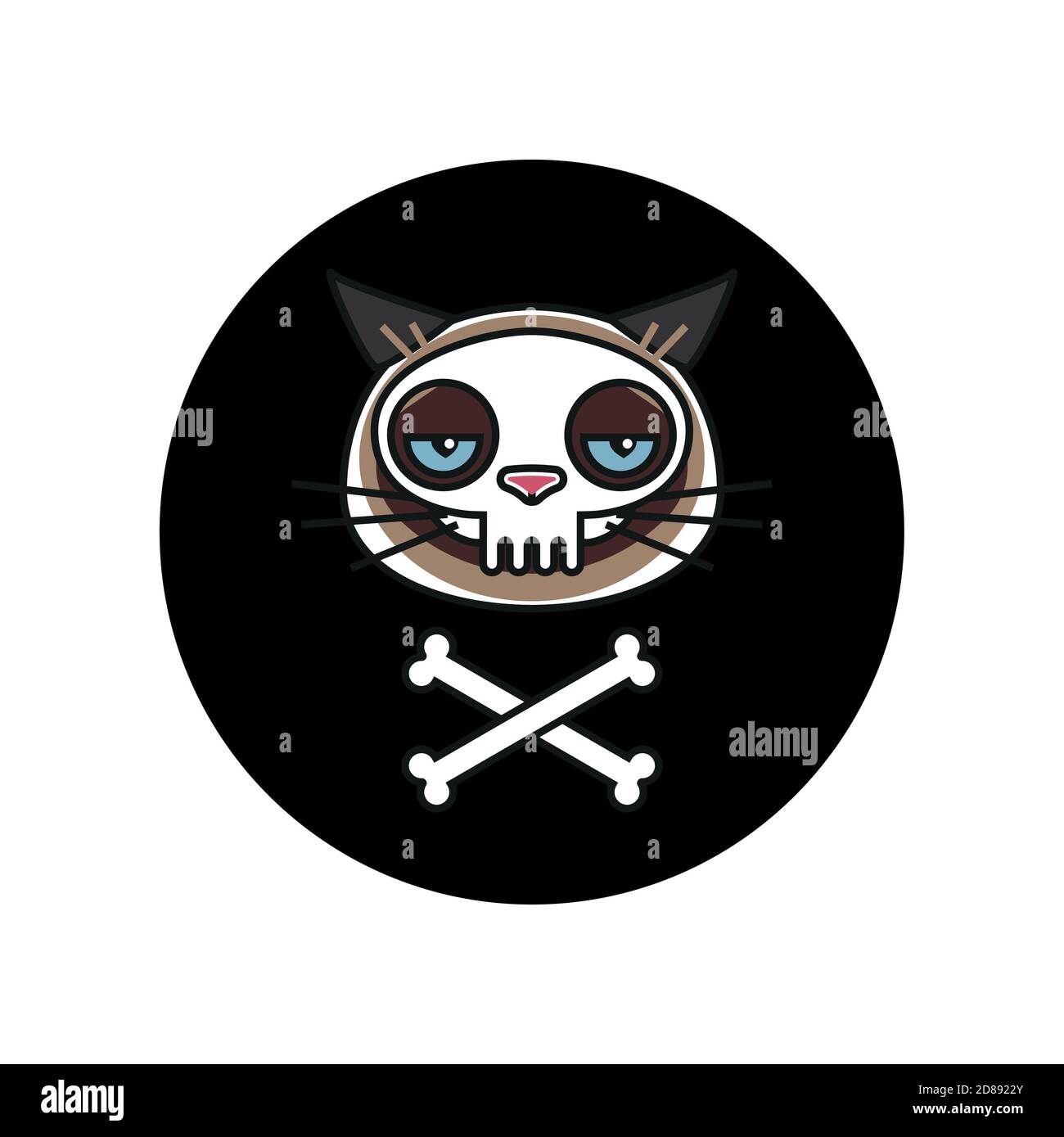 Grumpy cat in skeleton. Pirate Black Mark Stock Vector
