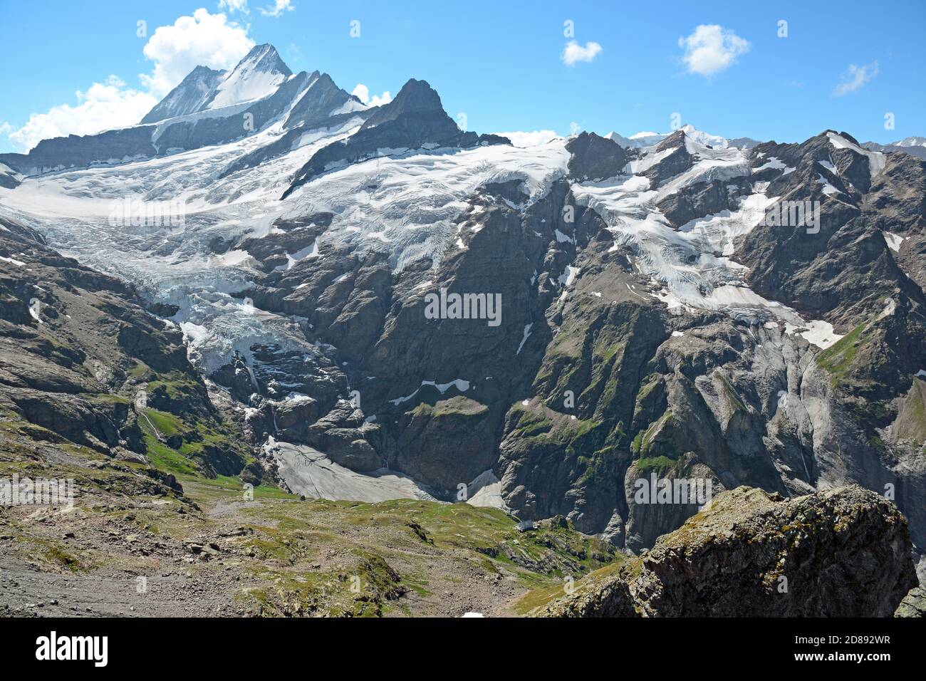 A view of the Schreckhorn from the Chrinnenhorn. Stock Photo