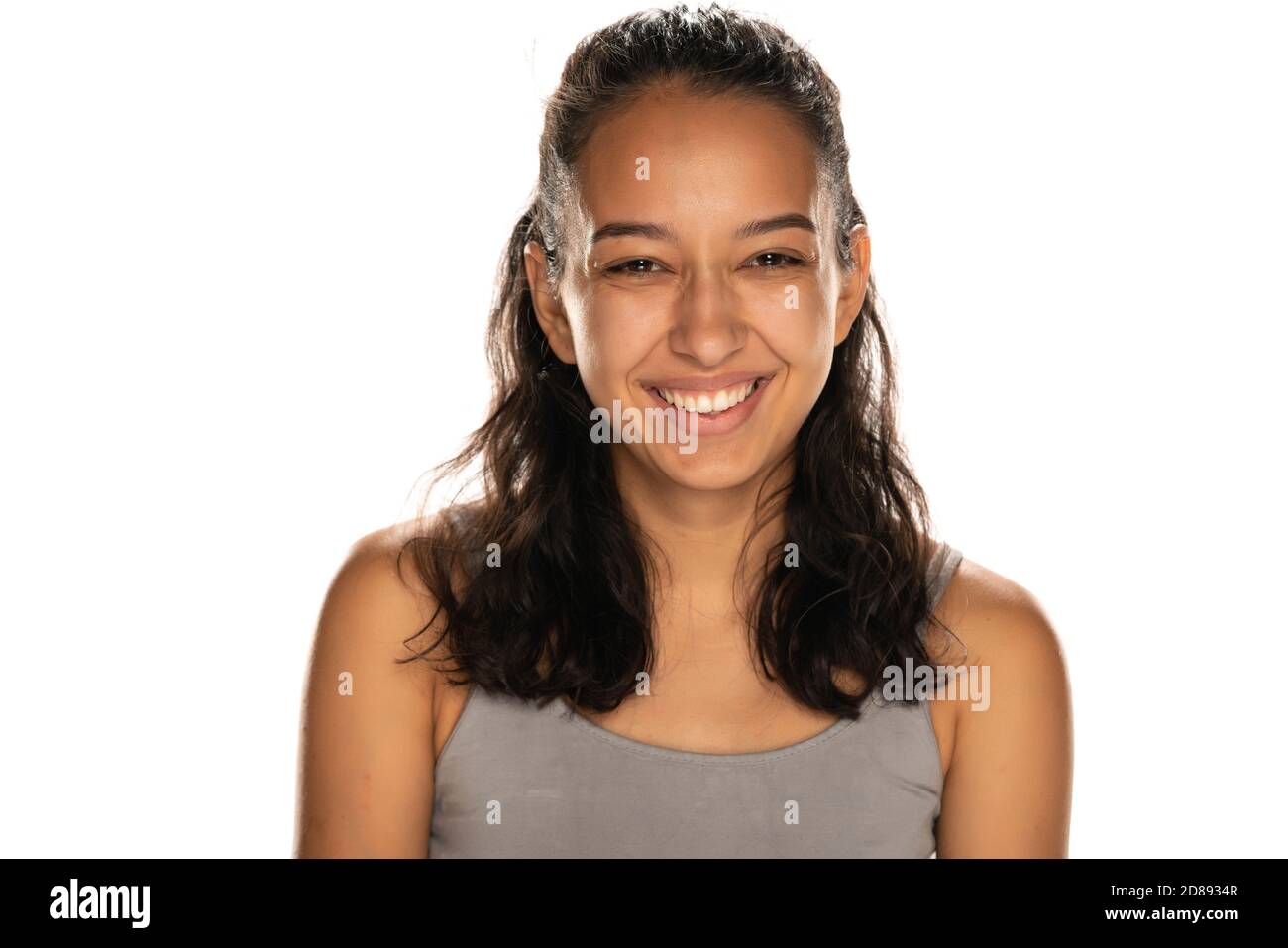 portrait of smiling young arabic woman on white background Stock Photo ...