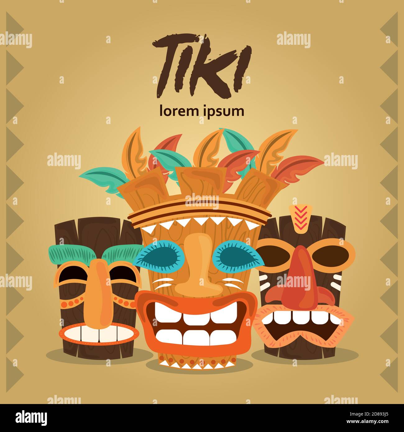 tiki hawaiian and african culture wood masks card vector illustration