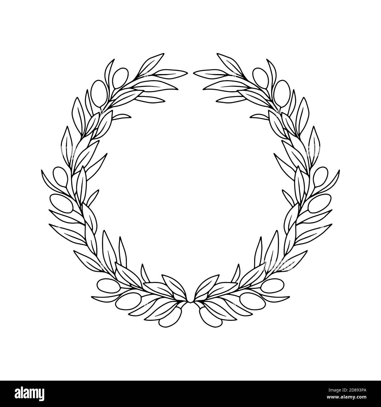 Olives branches wreath. Greek frame vector illustration. Leaves and olives.  Stock Vector