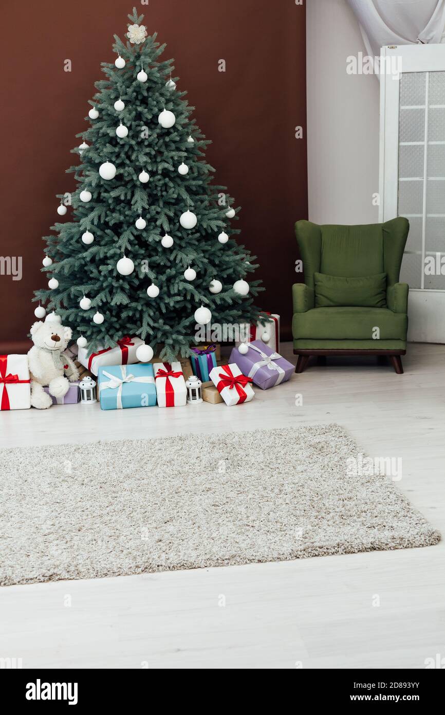 Christmas Tree Pine With Gifts Decor Brown Background 2021 2022 Stock Photo - Alamy