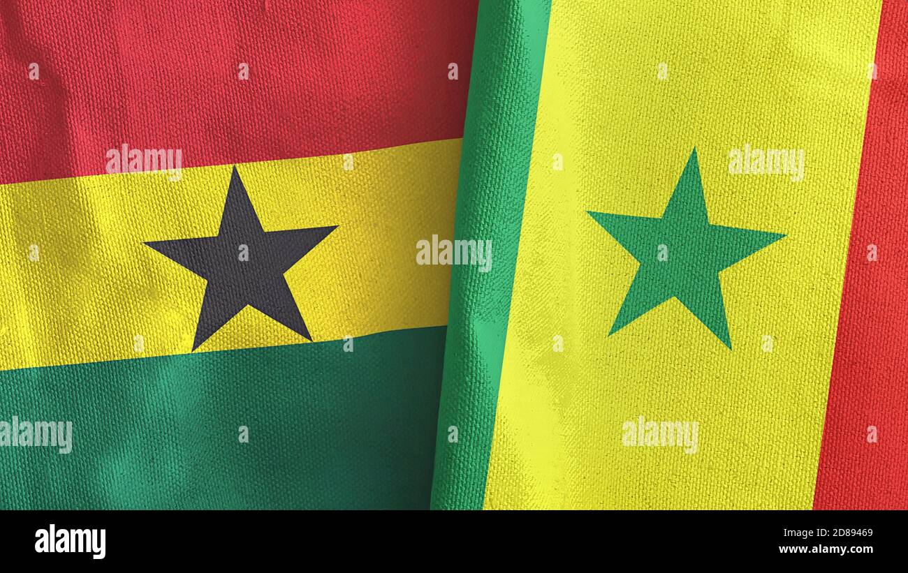 Senegal and Ghana two flags textile cloth 3D rendering Stock Photo