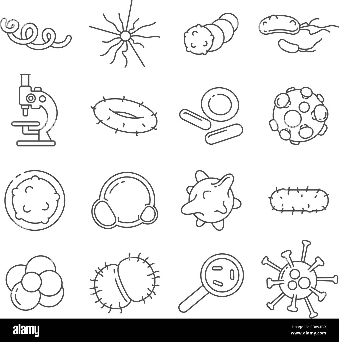 Bacteria thin line vector icons set Stock Vector
