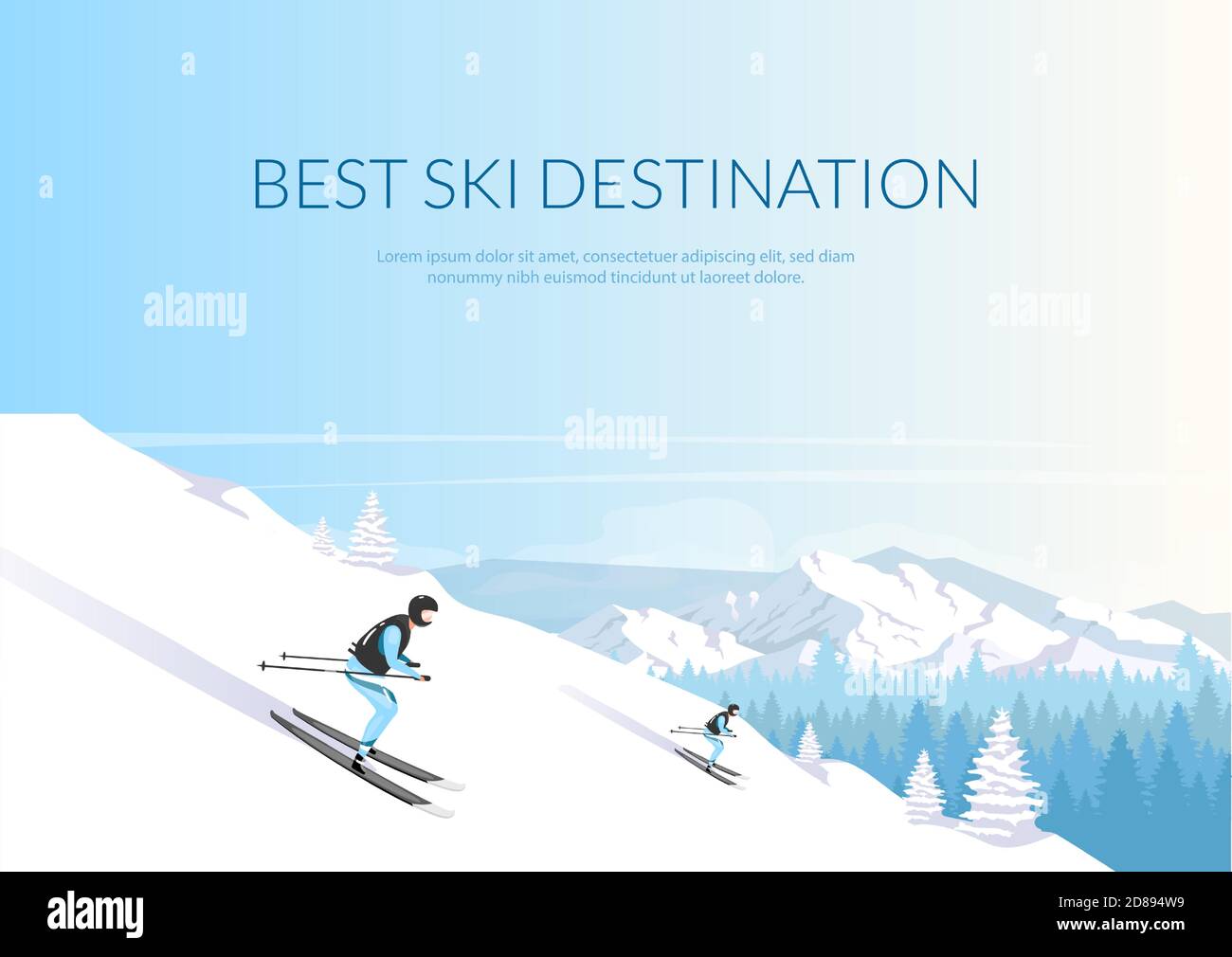 Best ski destination banner flat vector template Stock Vector
