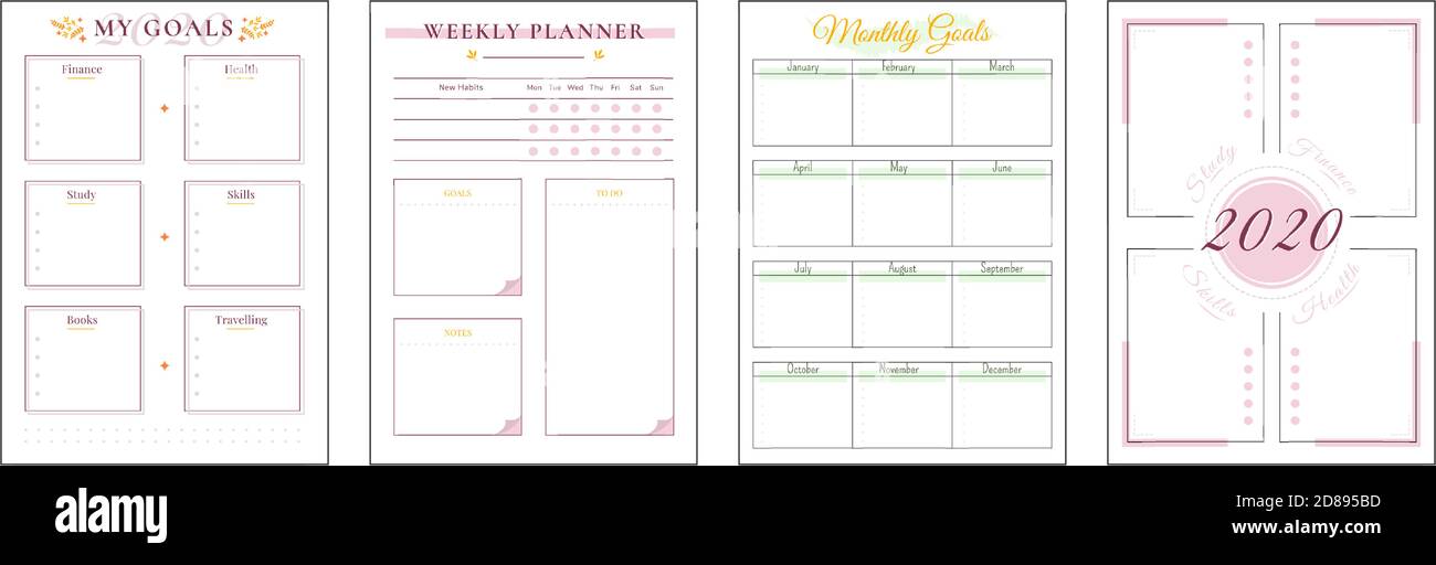 2020 goals minimalist planner page set Stock Vector Image & Art - Alamy