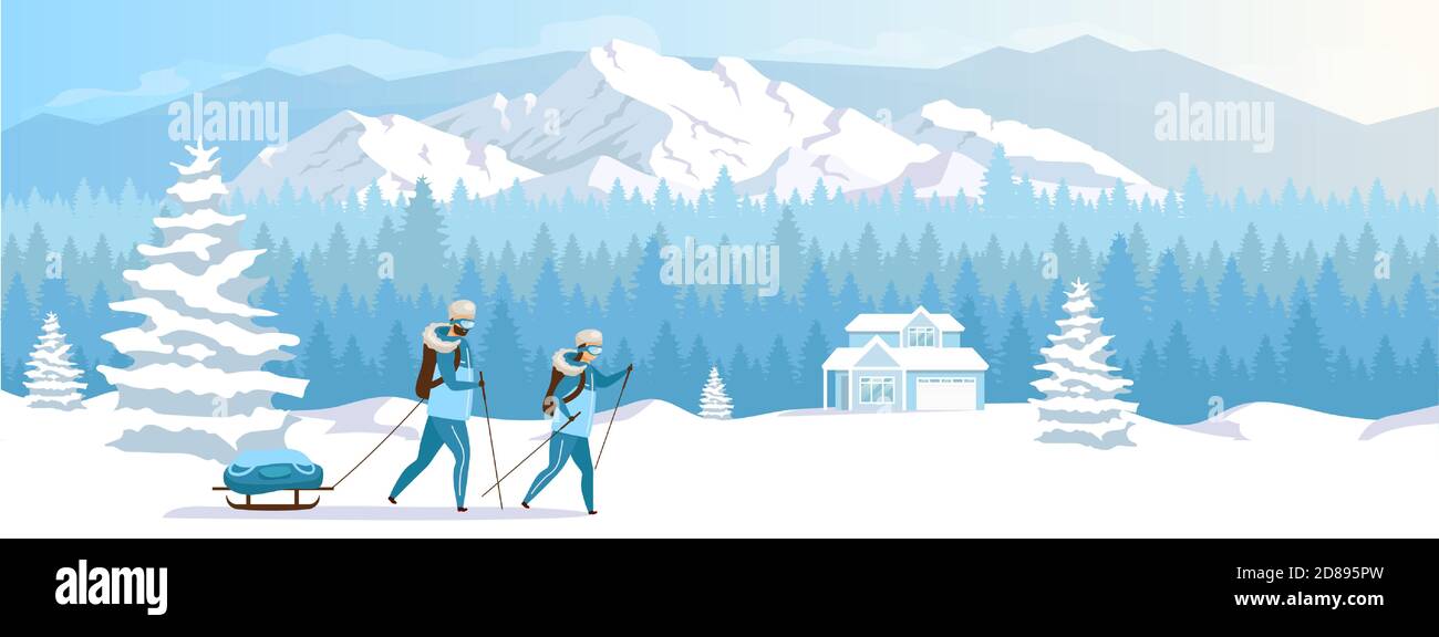 Ski resort holiday flat color vector illustration Stock Vector Image ...