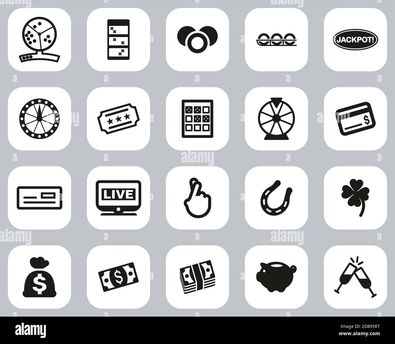 Lottery or Raffle Icons Black & White Flat Design Set Big Stock Vector ...