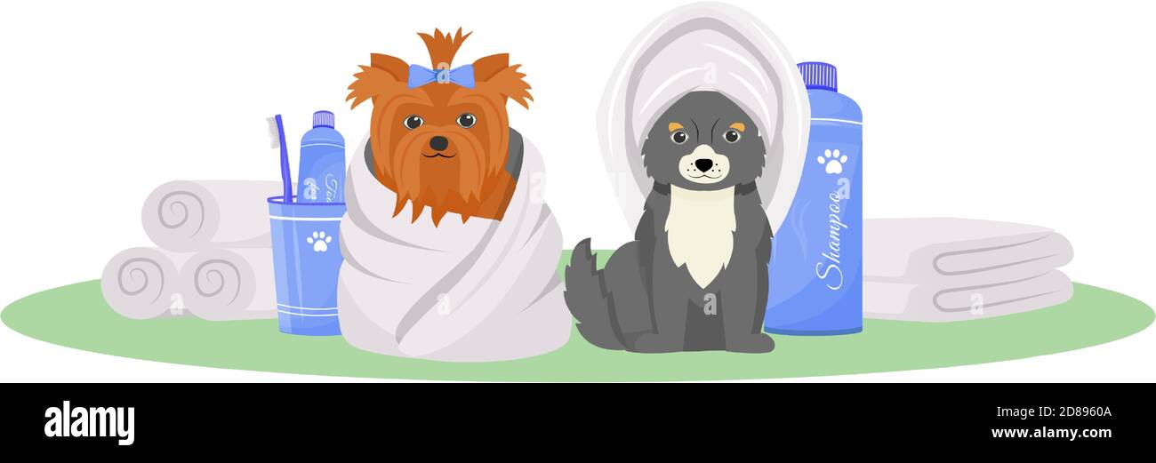 Washed dogs flat color vector character Stock Vector