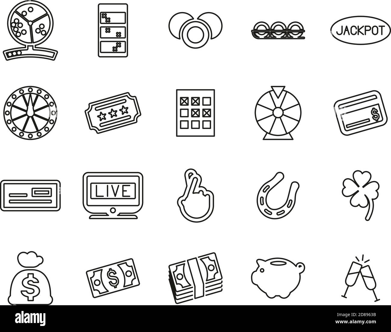 Lottery or Raffle Icons Black & White Thin Line Set Big Stock Vector ...