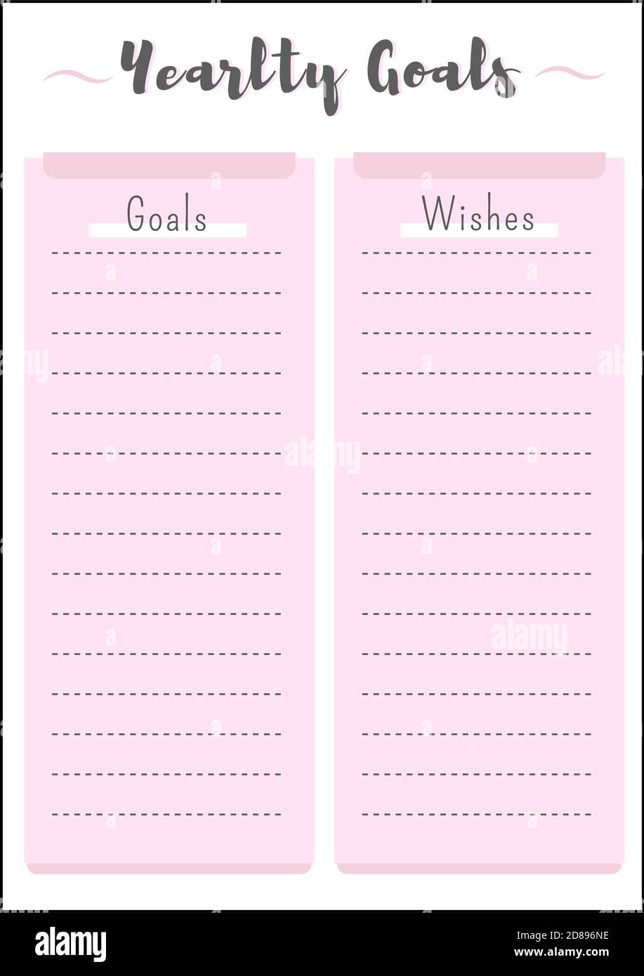 Wish list elements for bullet journal. Page template with numbers. Wishlist.  Vector illustration isolated on white background. Stock Vector