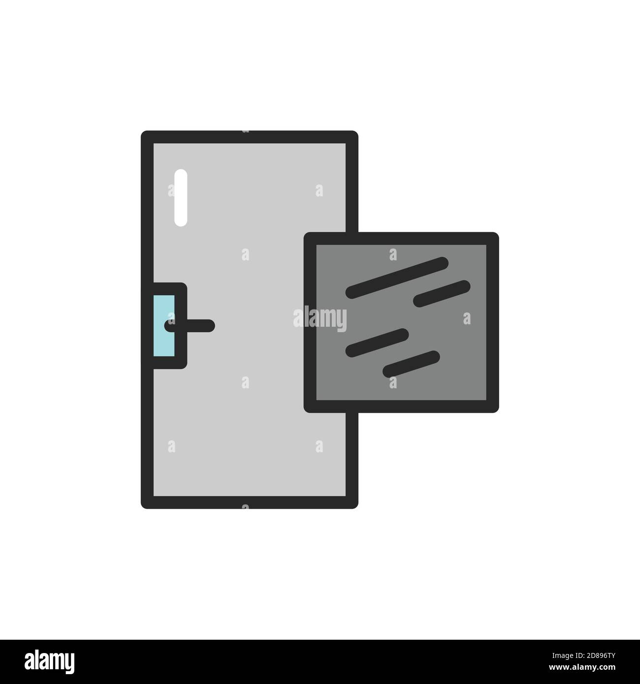 Front view closed door color line icon. Material metal. Isolated vector element. Stock Vector