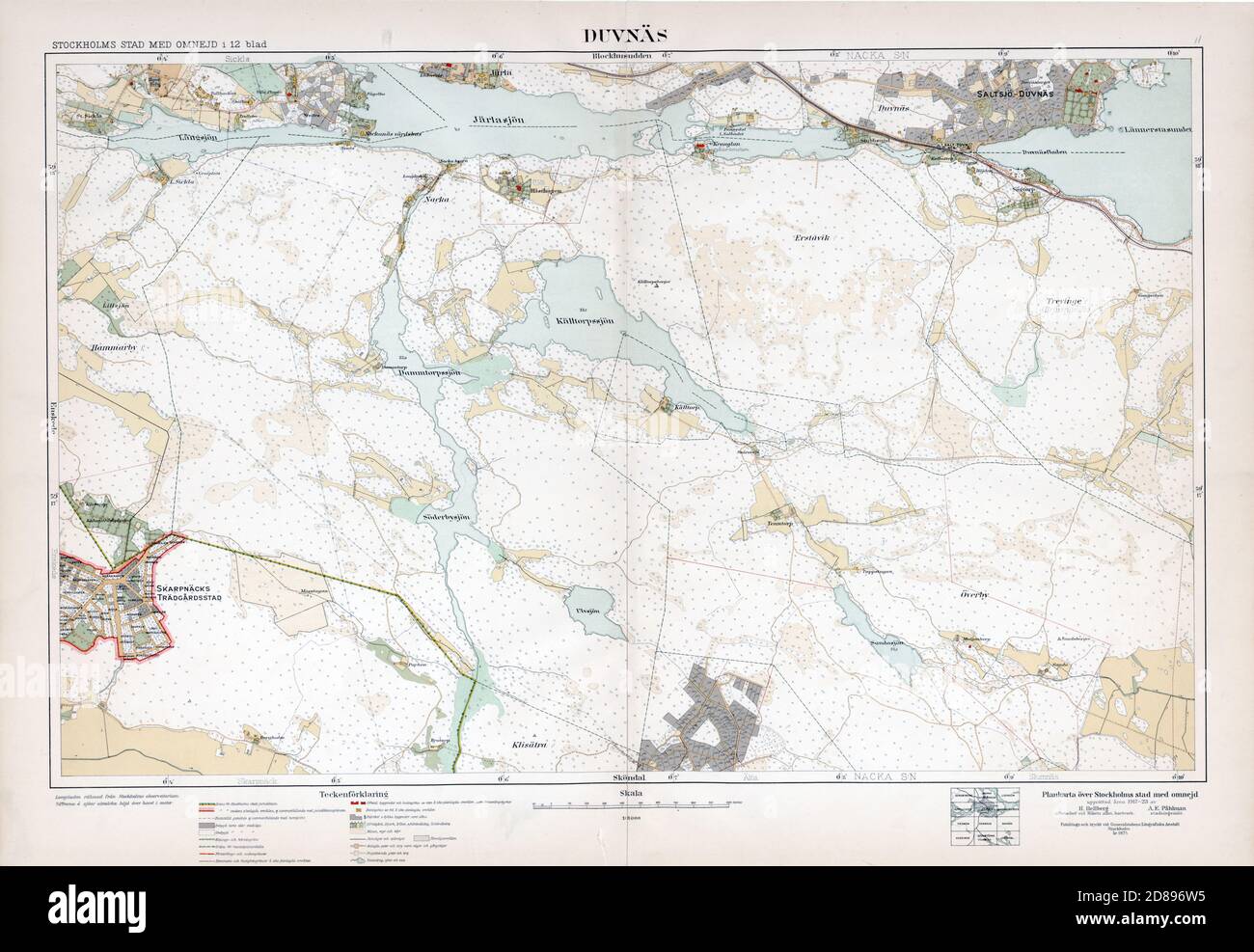 Map of Stockholm 'Stockholm med omnejd' Stockholm surroundings Stock Photo